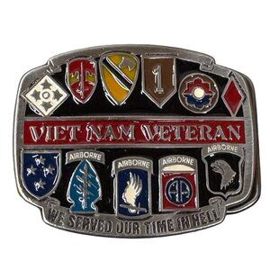 Vietnam Veteran Belt Buckle Military Insignias We Served Our Time In Hell Text